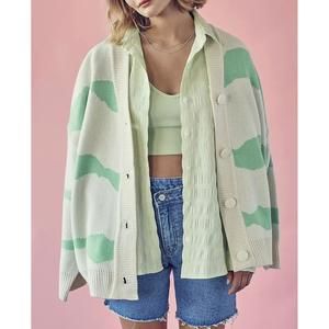 NEW DESSIN STUDIO two-tone wavy stripe knit cardigan in green